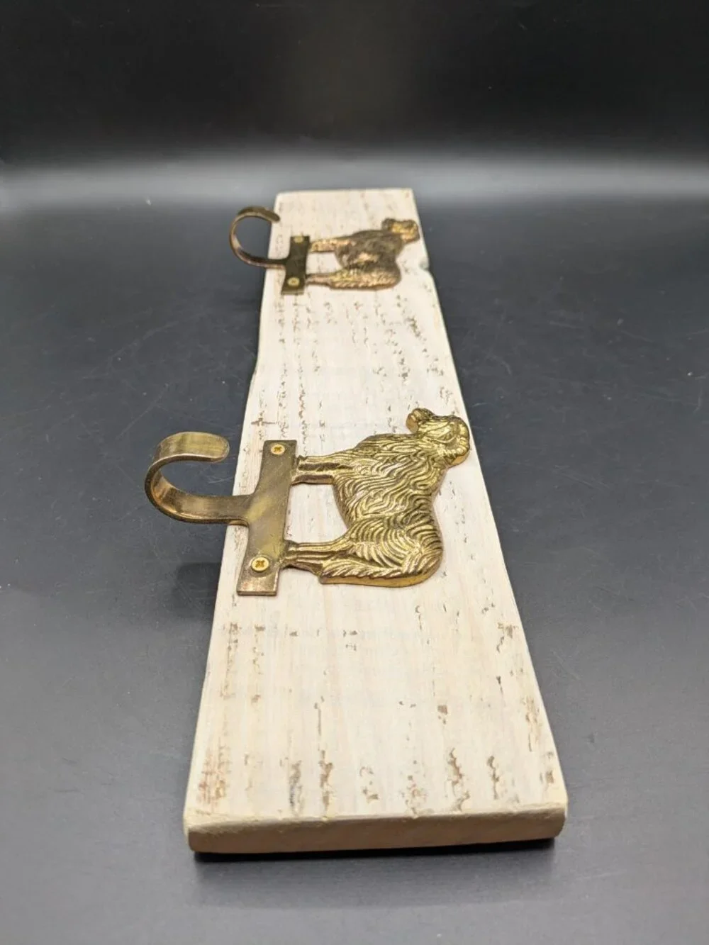 Hand Crafted Hat Key Coat Rack 2 Brass Sheep Ram Aries Hooks Wall Mount `16